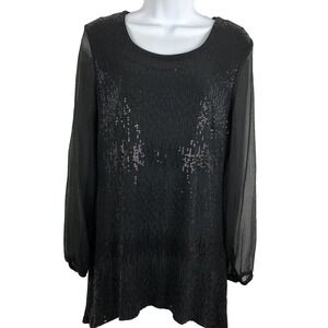 Marks and Spencer Blouse Womens 6 Black Embellished Sequin Sheer Sleeve